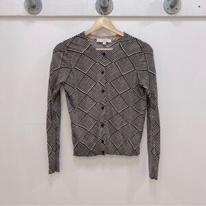 Ann Taylor Loft Geometric cardigan sweater in soft black and white